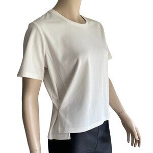 Elena Wang Off White T Shirt with Side Button Detail M
